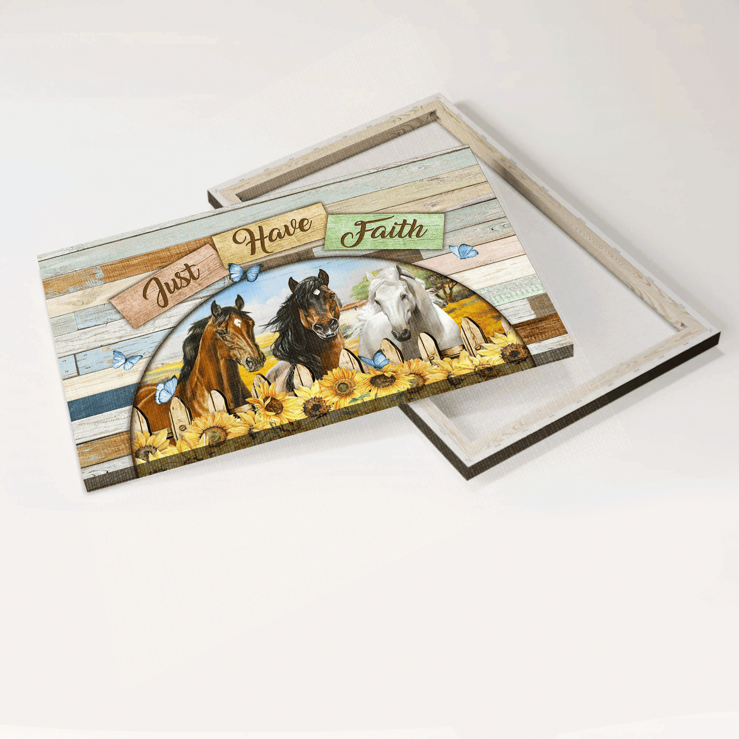 Jesus Landscape Canvas- Beautiful horses, Half circle mirror, Sunflower garden canvas- Gift for Christian- Just have faith