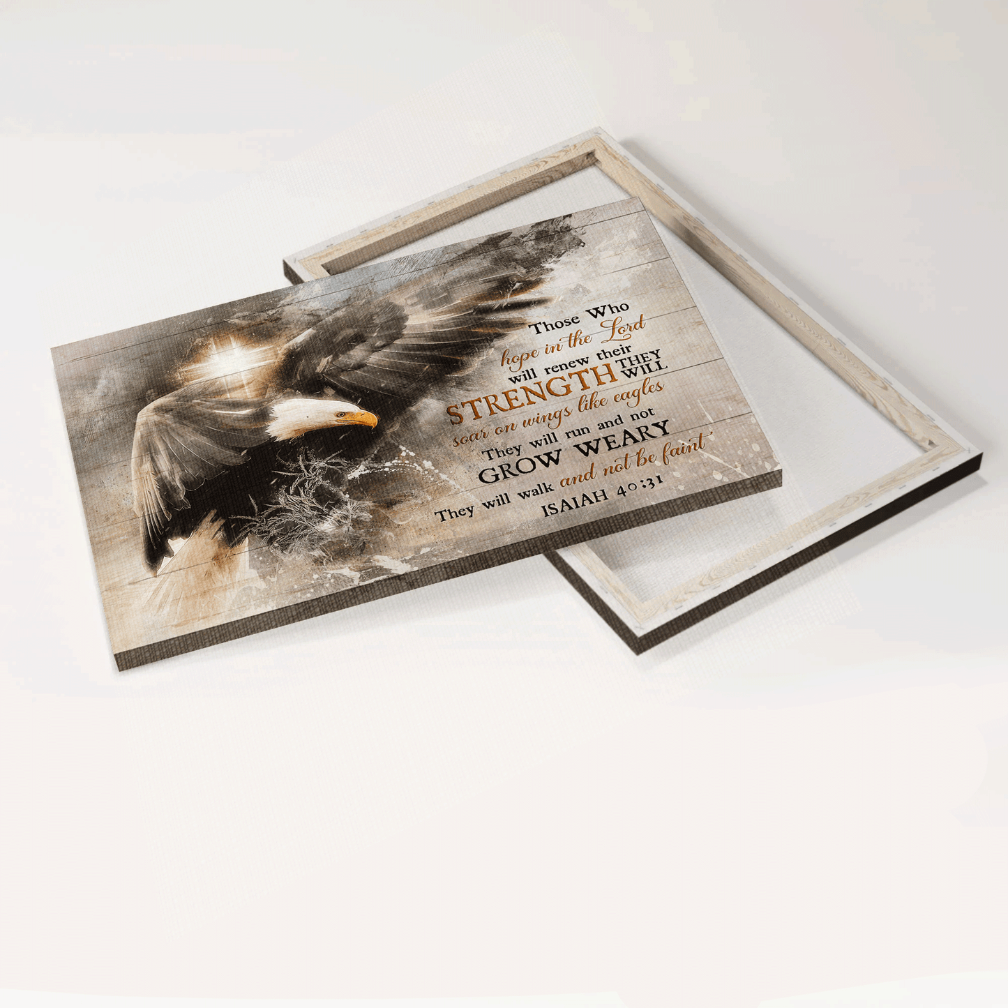 Jesus Landscape Canvas- Bald Eagle, Cross Symbol Landscape Canvas- Gift For Christian- They Will Walk And Not Be Faint