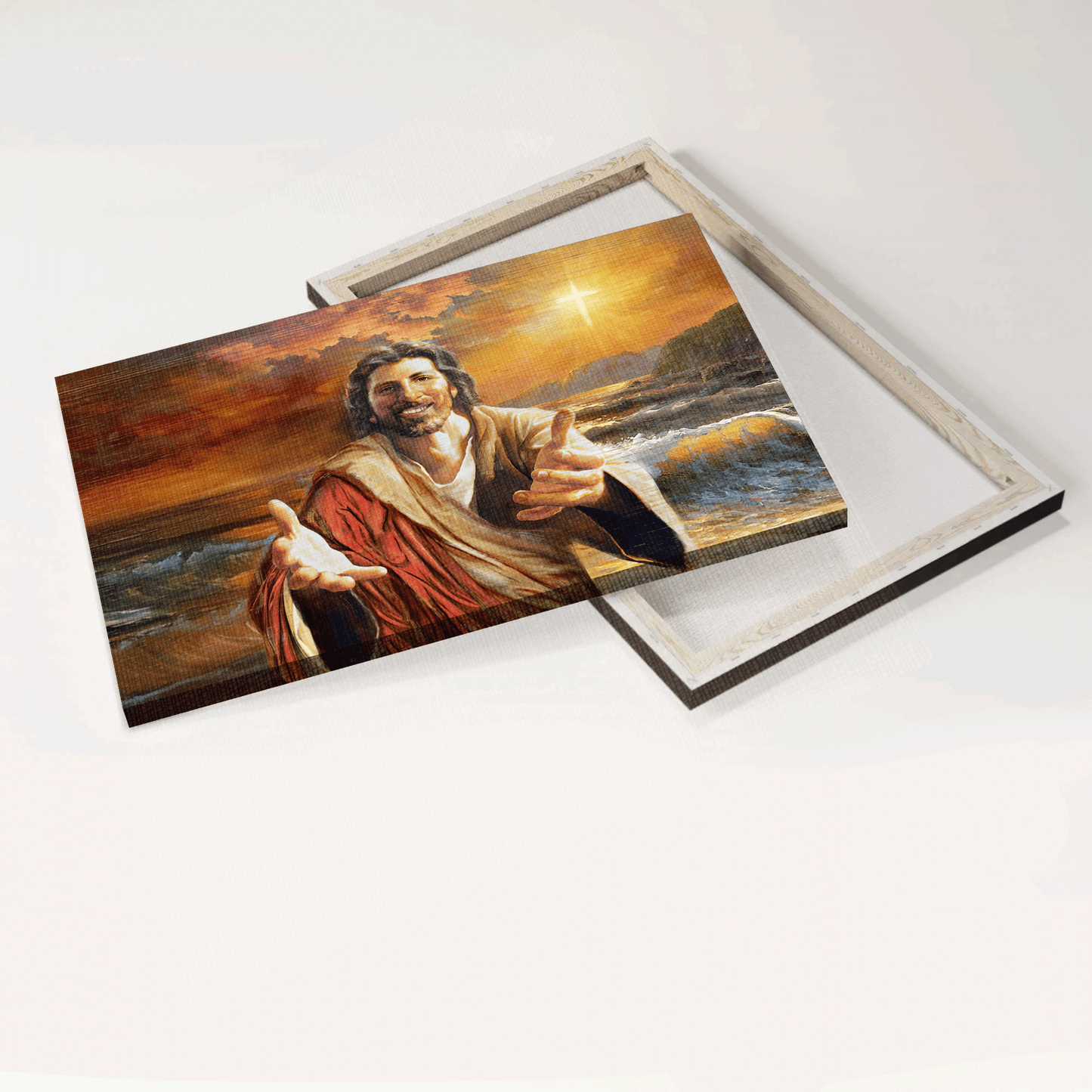 Jesus Landscape Canvas - Ocean Painting, The beautiful sunset, Come unto Christ Landscape Canvas - Gift For Christian Landscape Canvas