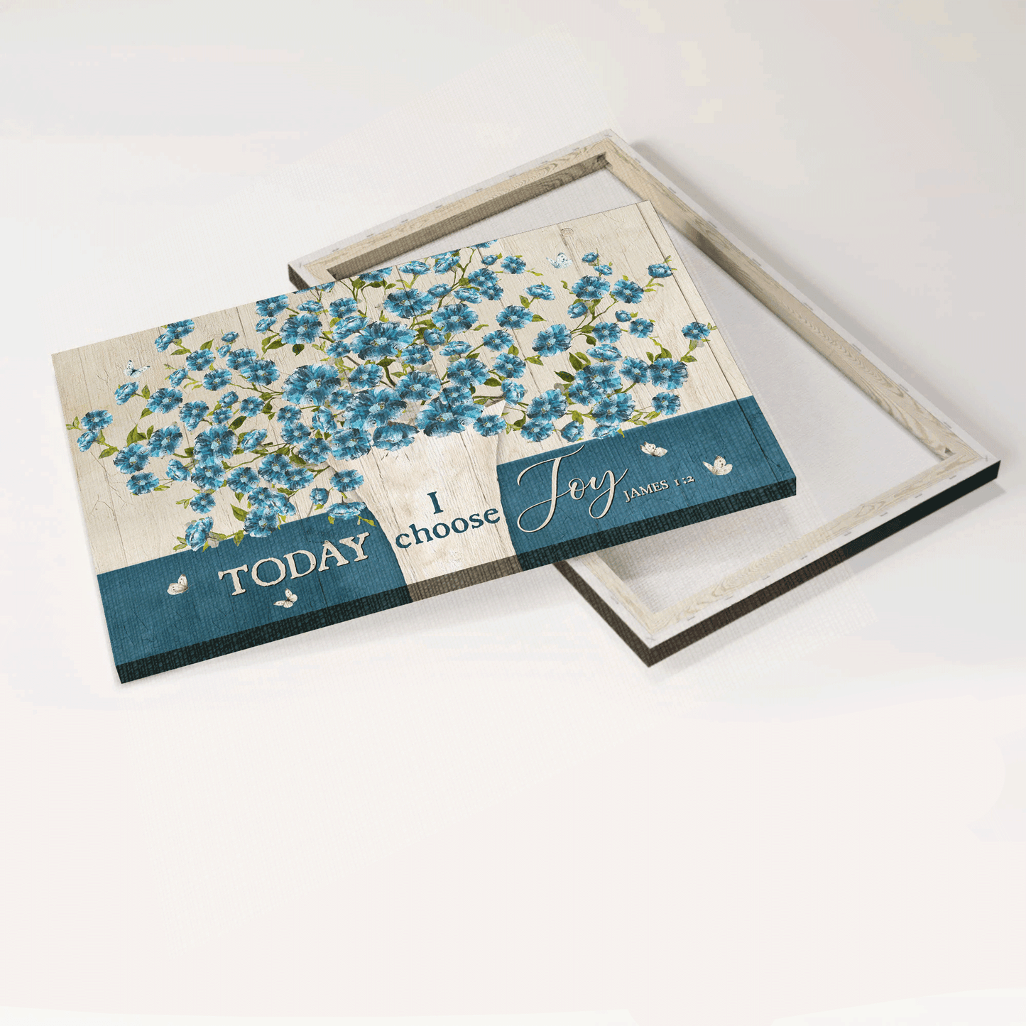 Jesus Landscape Canvas- Blue flax, Flower painting, White butterfly- Gift for Christian- Today I choose joy - Landscape Canvas Prints, Christian Wall Art