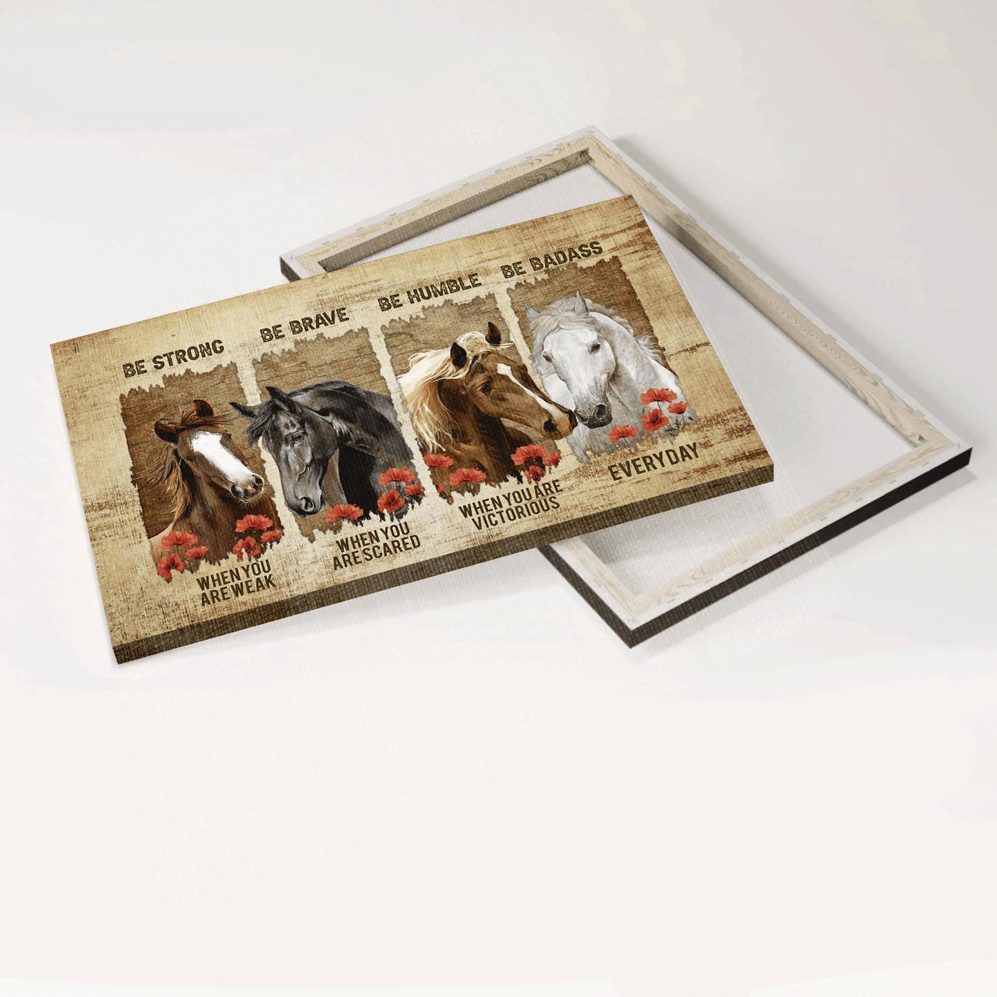 Jesus Landscape Canvas- Beautiful horses, Red poppy painting canvas- Gift for Christian- Be strong when you are weak