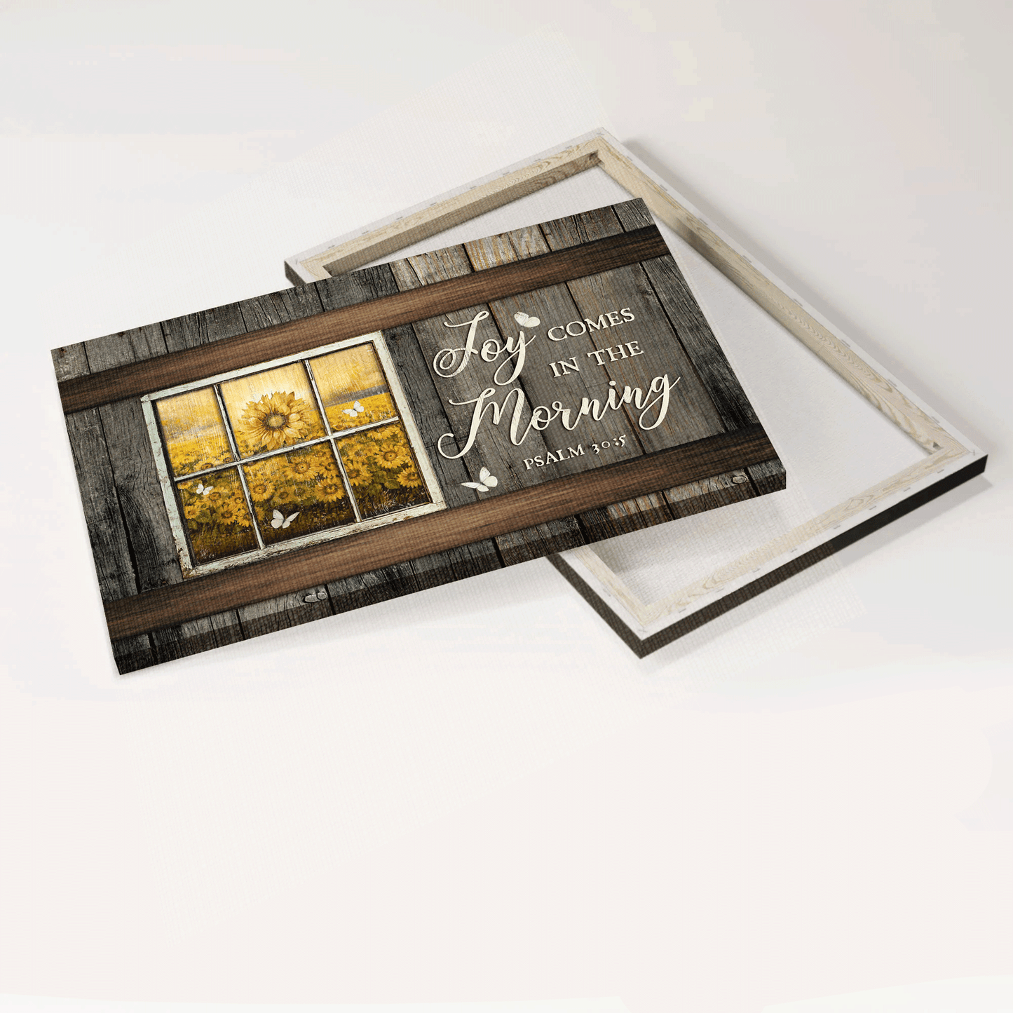 Jesus Landscape Canvas - Stunning Sunflower Field, White Butterfly, Bible Verse Canvas - Gift For Christian - Joy Comes In The Morning Canvas