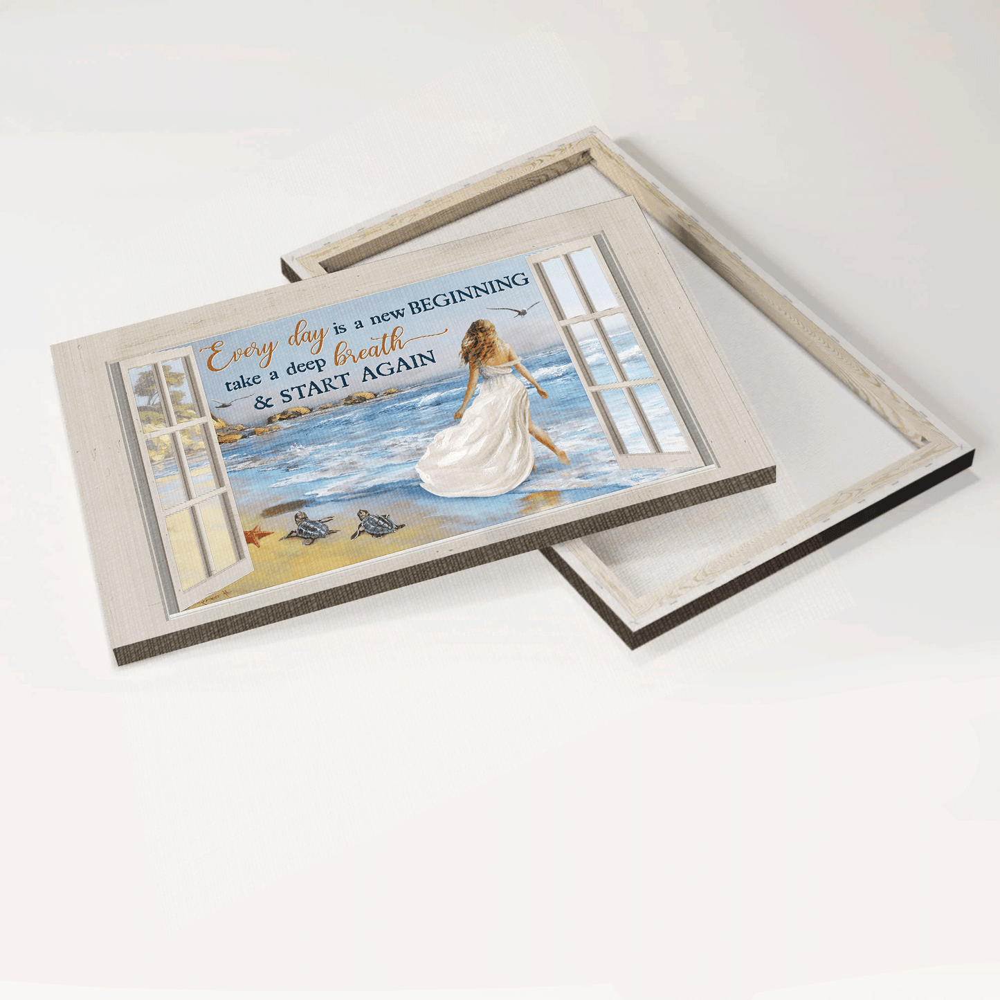 Jesus Landscape Canvas- Beautiful girl, Summer vibe, Sea Turtle canvas- Gift for Christian- Every day is a new beginning