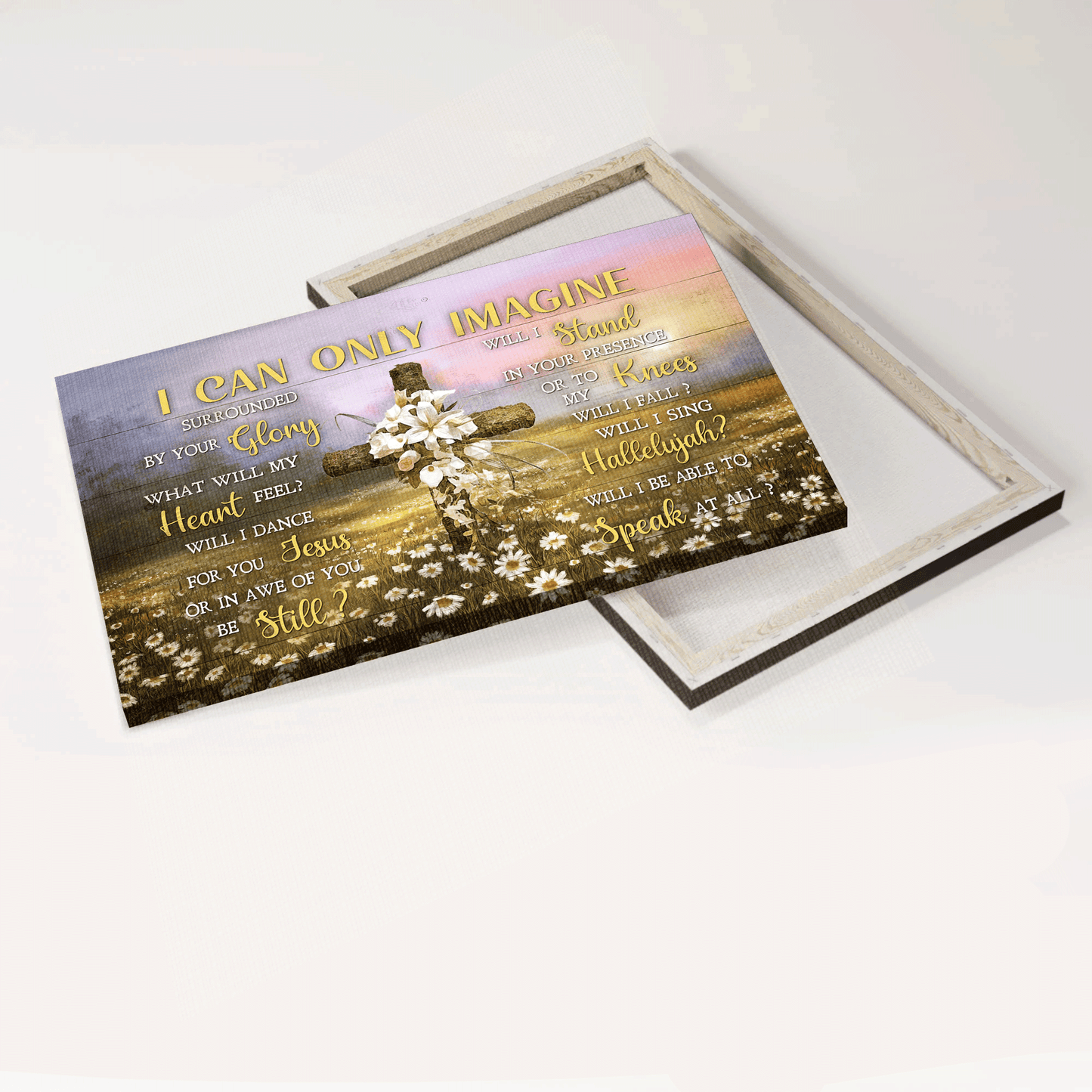 Jesus Landscape Canvas - Beautiful lily, Wooden cross, Daisy field, Colorful sunset Landscape Canvas - Gift For Christian - I can only imagine