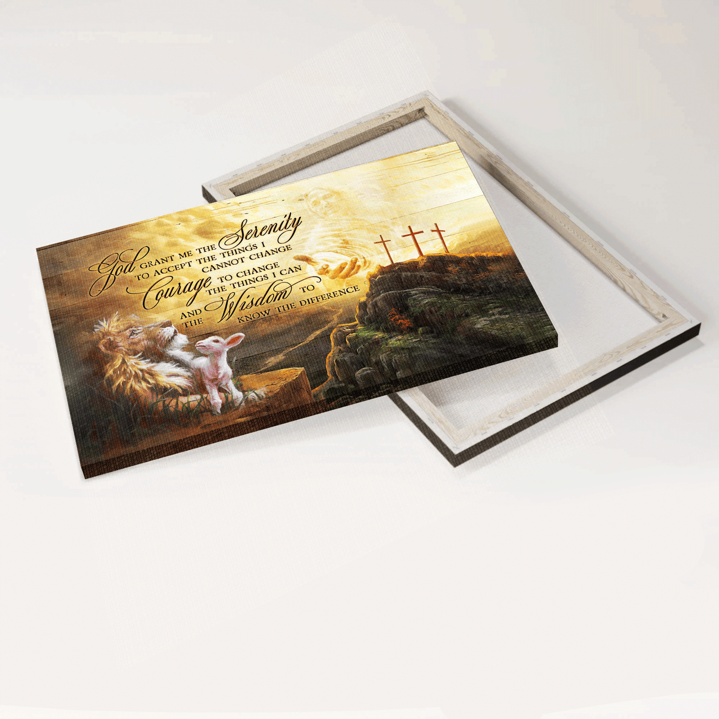 Jesus Landscape Canvas - Jesus hand, Lion painting, Halo infinite Landscape Canvas - Gift For Christian - God grant me the serenity Landscape Canvas