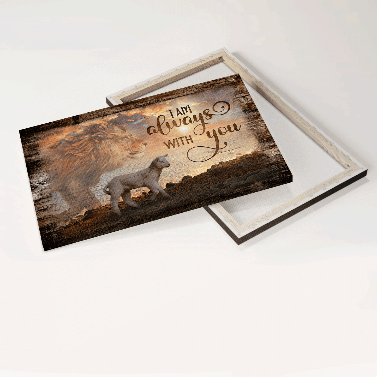 Jesus Landscape Canvas - Lion of Judah, Lamb of God, Gorgeous sunrise Canvas - Gift for Christian - I am always with you Landscape Canvas