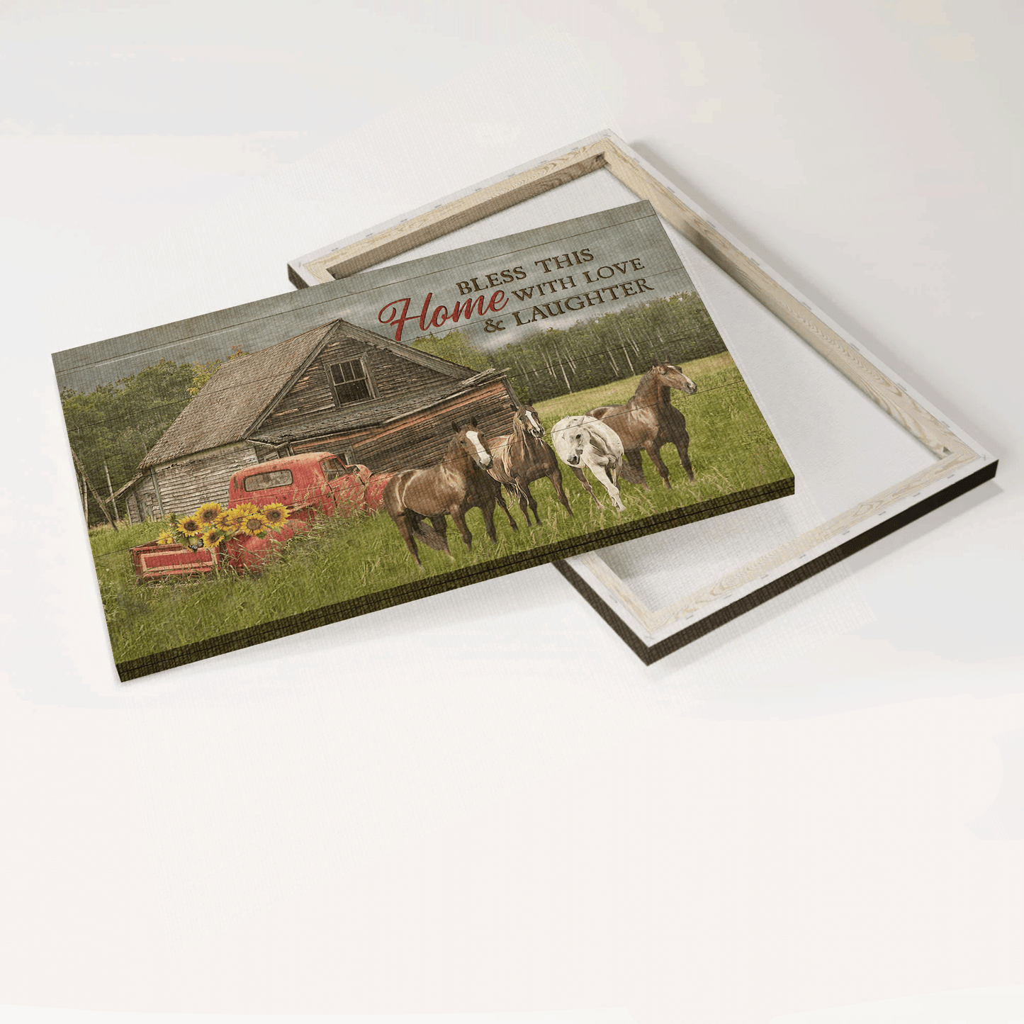 Jesus Landscape Canvas- Beautiful horse, Meadow land, Ladybug car canvas- Gift for Christian- Bless this home