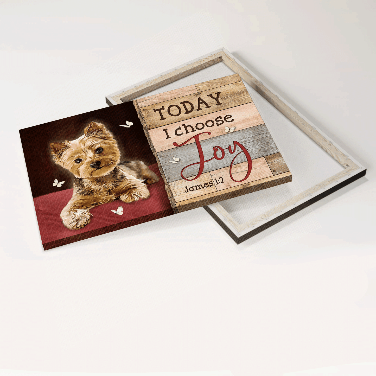 Jesus Landscape Canvas - Little Yorkshire Terrier, Gift for dog lover, White butterfly Landscape Canvas - Gift For Christian - Today I choose joy Landscape Canvas