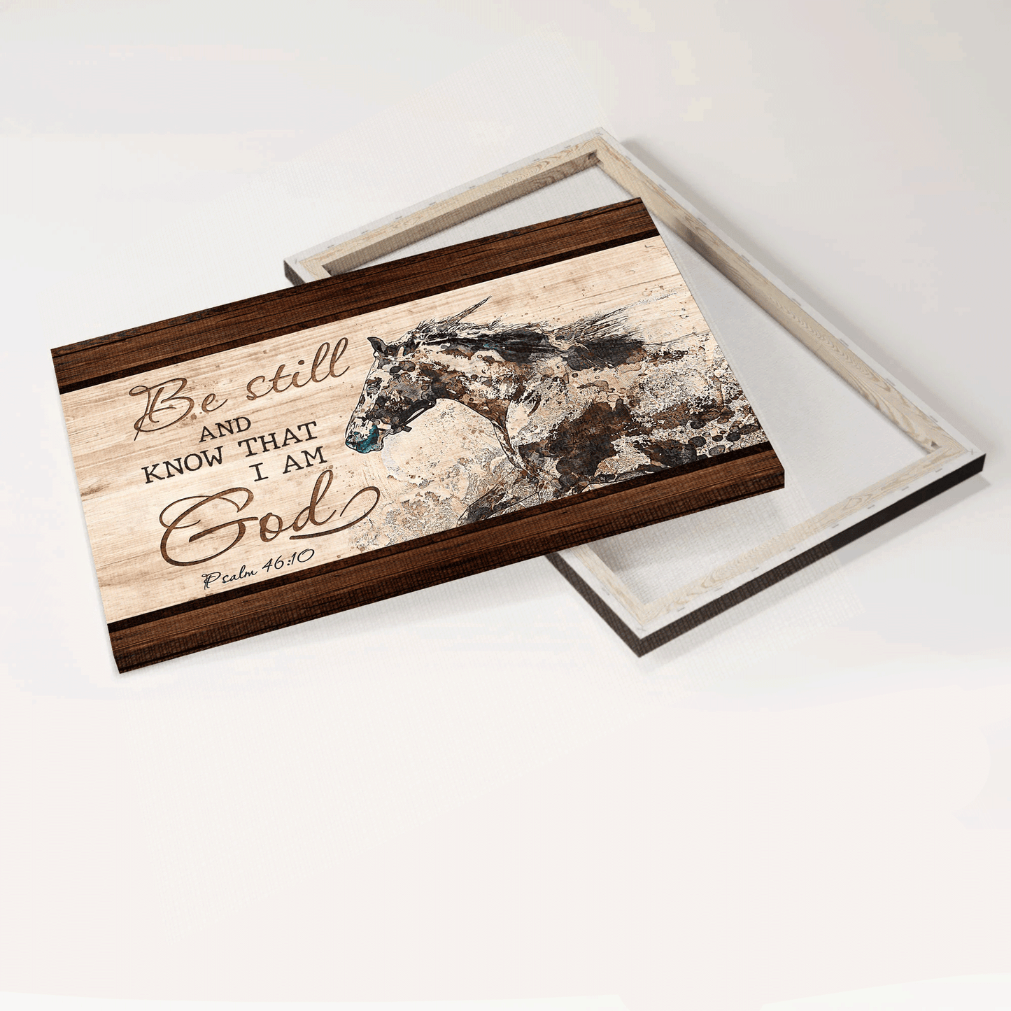 Jesus Landscape Canvas - Watercolor Painting, Running Horse, Wooden Frame Canvas - Gift For Christian - Be Still And Know That I Am God Canvas
