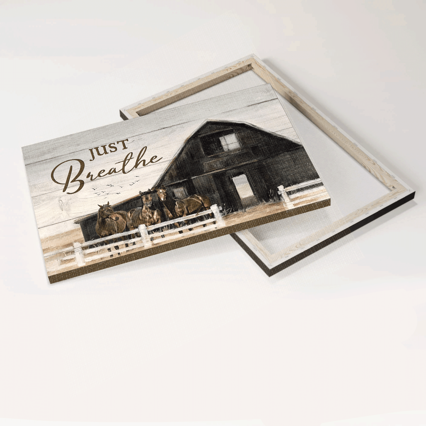 Jesus Landscape Canvas- Black house, Stunning horses, Farm painting, Just breathe canvas- Gift for Christian