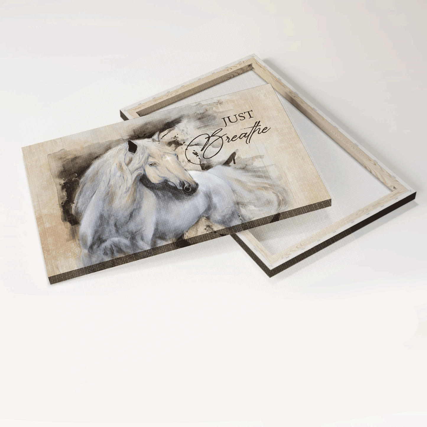 Jesus Landscape Canvas- Beautiful horse painting, White background, Small cross canvas- Gift for Christian- Just breathe