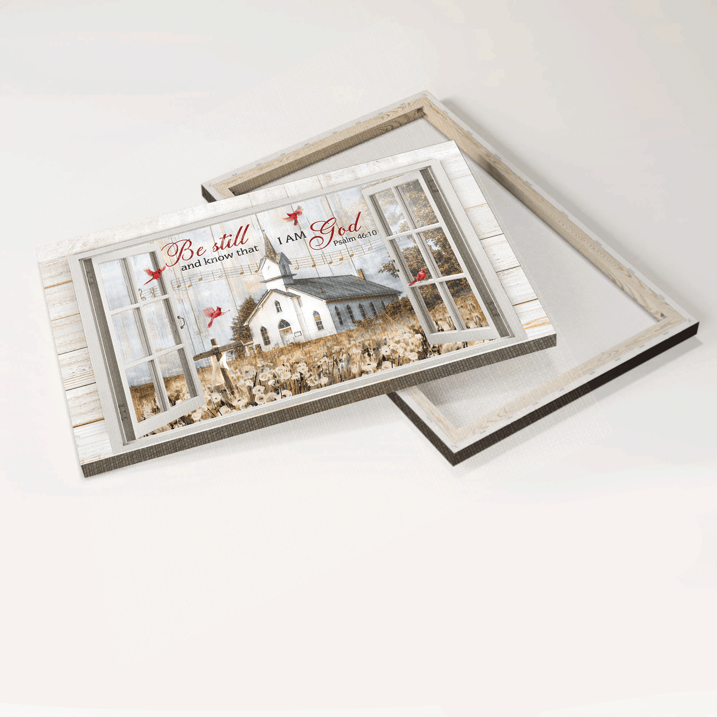 Jesus Landscape Canvas - Beautiful church, Dandelion field, Red cardinal Canvas - Gift For Christian - Be still and know that I am God