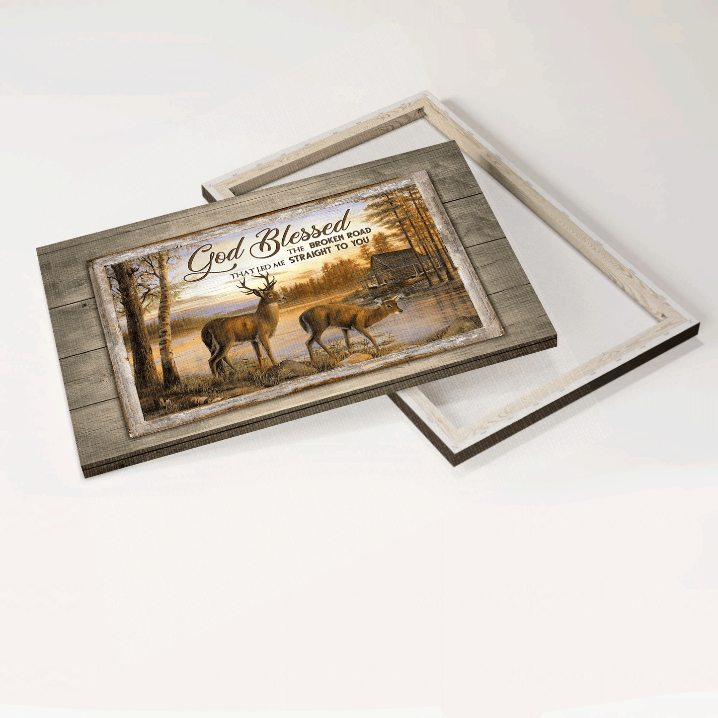 Jesus Landscape Canvas - Beautiful sunset, Brown deer, River painting Landscape Canvas - Gift For Christian - God blessed the broken road