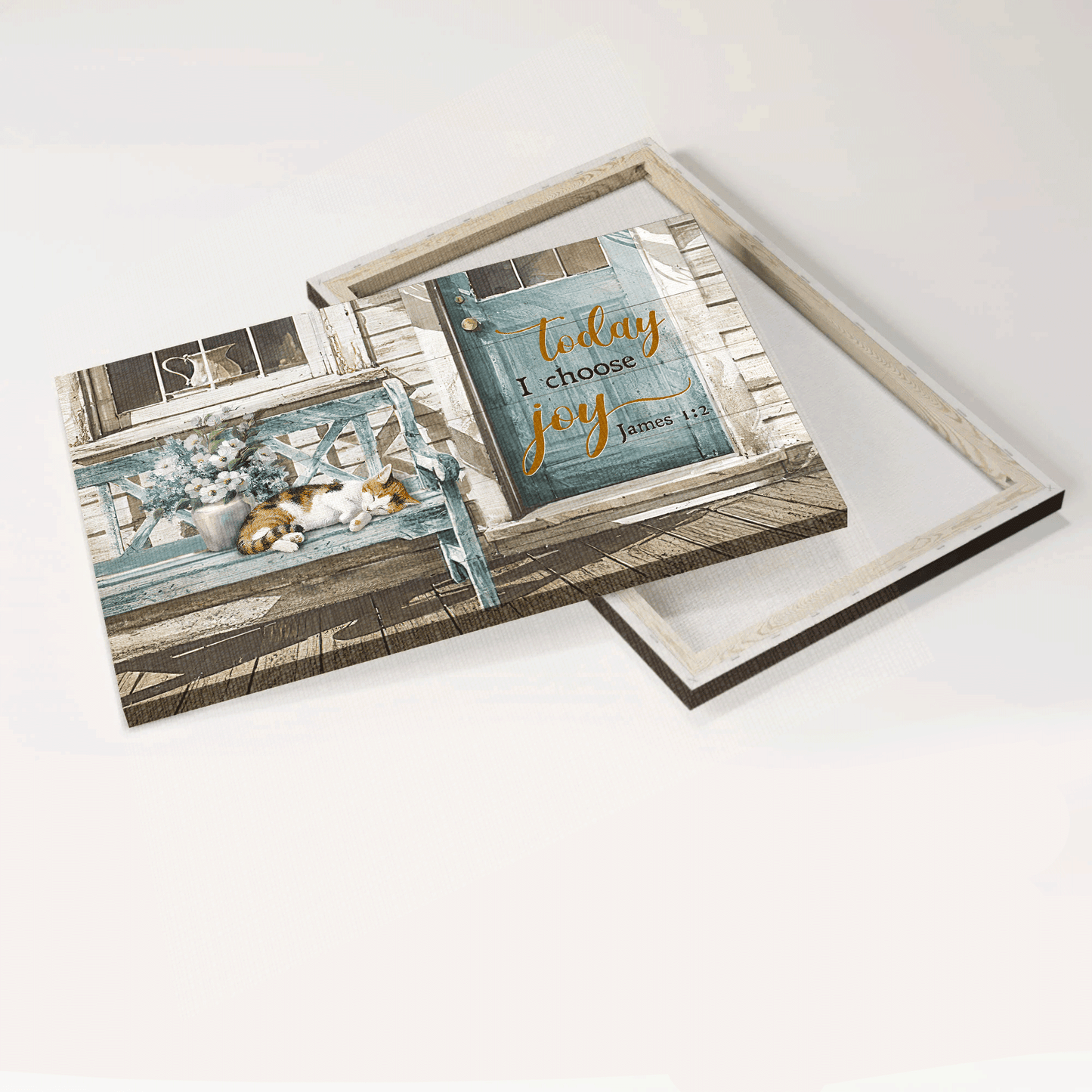 Jesus Landscape Canvas- Beautiful Day, Sleeping Cat, Flower Vase Canvas- Gift For Christian- Today I Choose Joy