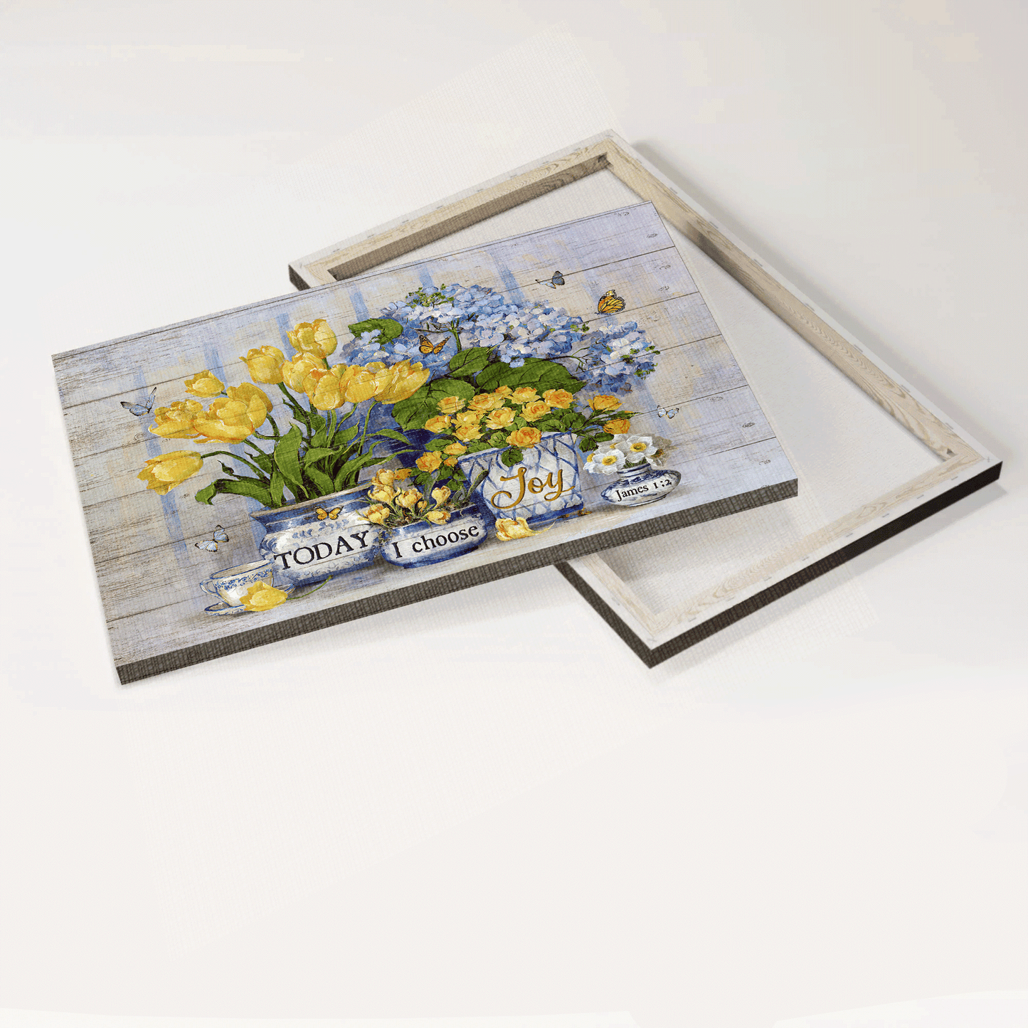 Jesus Landscape Canvas- Blue hydrangea, Watercolor flower, Colorful butterfly canvas- Gift for Christian- Today I choose joy - Landscape Canvas Prints, Wall Art