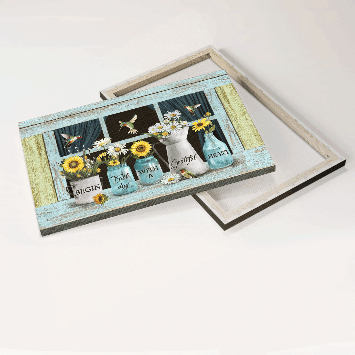 Jesus Landscape Canvas - Beautiful sunflower, Daisy drawing Landscape Canvas - Gift For Christian - Begin each day with a grateful heart