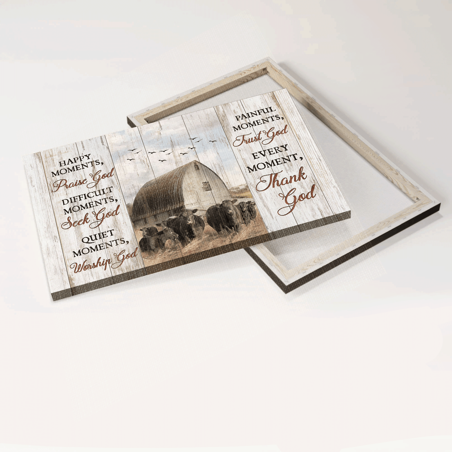 Jesus Landscape Canvas- Aberdeen Angus Canvas, Tranquil Farm- Gift For Religious Christian- Every Moment Thank God