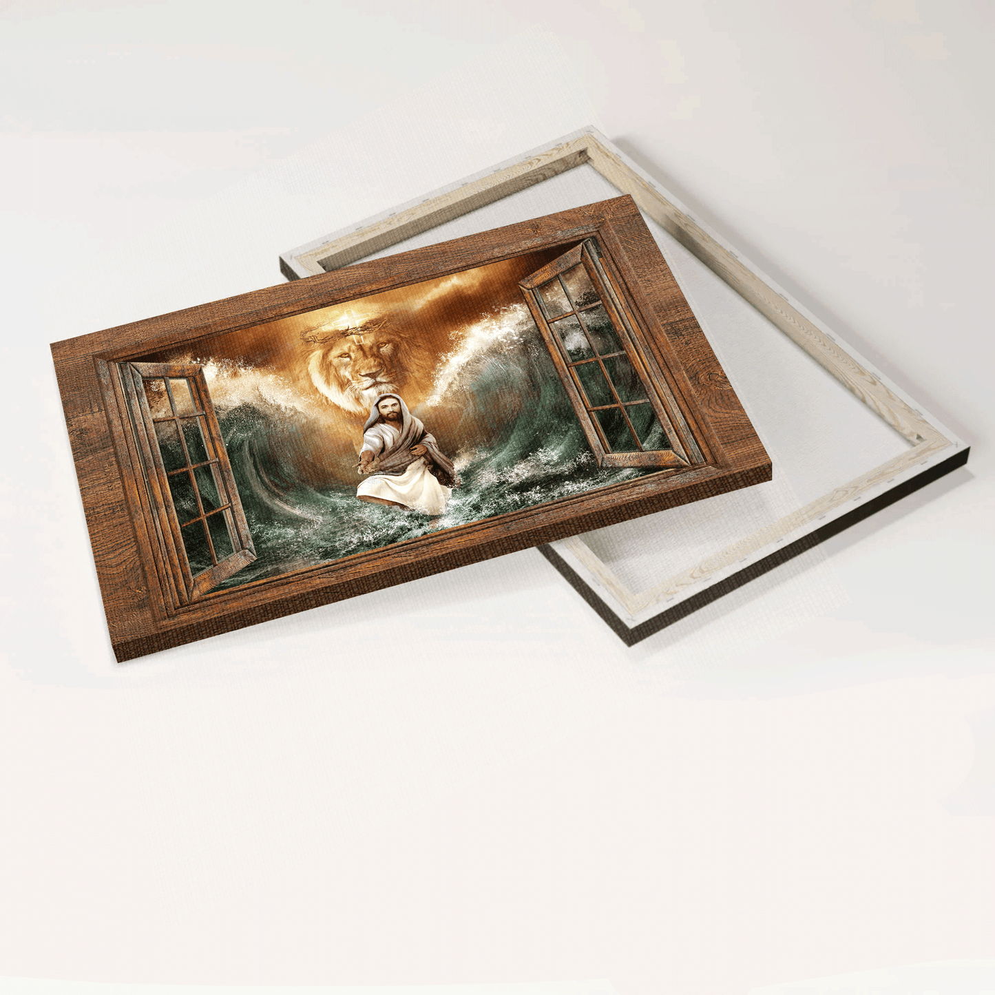 Jesus Landscape Canvas - Gift For Christian - Jesus walks on water, The lion of Judah, Taking Jesus's hand Canvas
