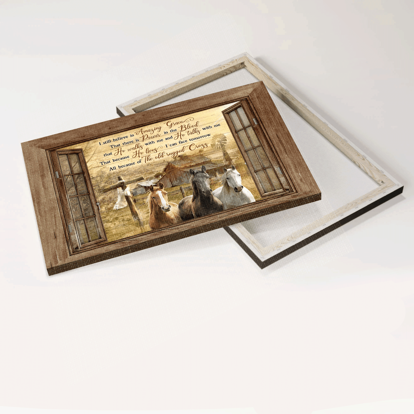 Jesus Landscape Canvas - Old Barn Painting, Horses, Countryside landscape Landscape Canvas - Gift For Christian - I still believe in amazing grace Landscape Canvas