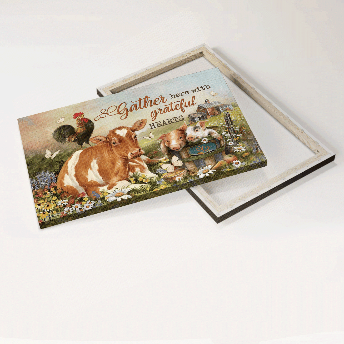 Jesus Landscape Canvas - Beautiful animals, Farm painting Landscape Canvas - Gift For Christian - Gather here with grateful hearts