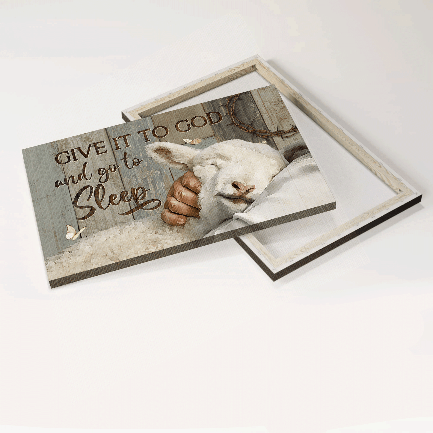 Jesus Landscape Canvas- Beautiful lamb painting, Lamb of God canvas- Gift for Christian- Give it to God and go to sleep