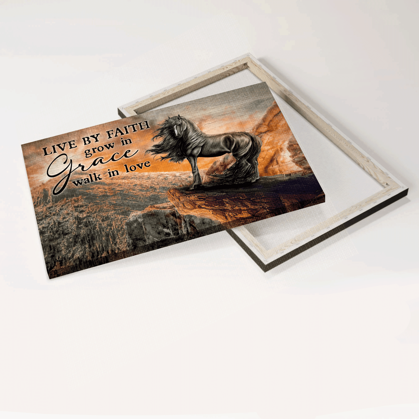Jesus Landscape Canvas- Black horse, Amazing volcano canvas- Gift for Christian- Live by faith, Grow in grace, Walk in love - Landscape Canvas Prints, Christian Wall Art