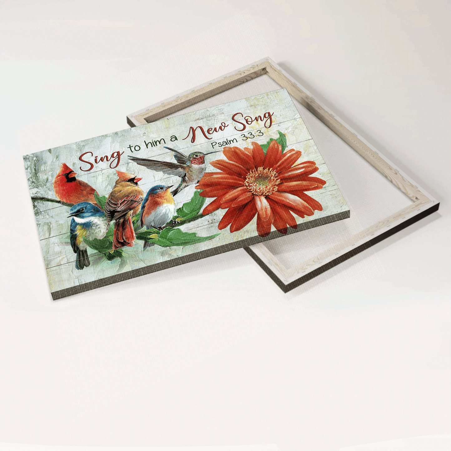 Jesus Landscape Canvas - Beautiful birds, Colorful birds, Red flower Landscape Canvas - Gift For Christian - Sing to him a new song