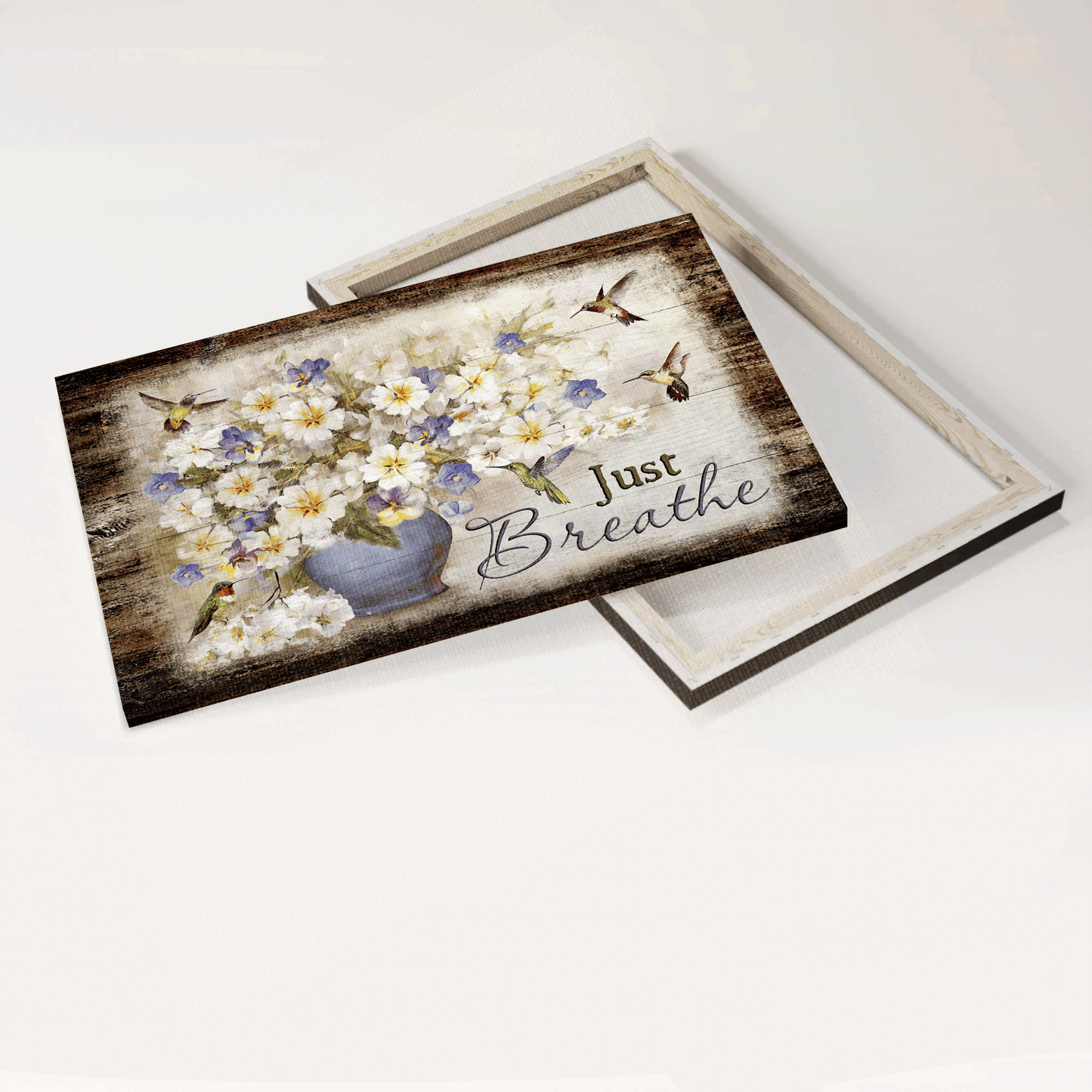 Jesus Landscape Canvas- Bacopa Plant, Flower Vase, Hummingbirds Canvas. Just Breathe Canvas- Gift For Christian