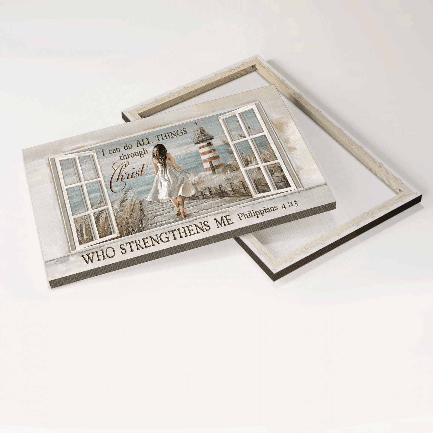 Jesus Landscape Canvas- Beautiful girl, Reeds field, Downward stairs, Lighthouse canvas- Gift for Christian- I can do