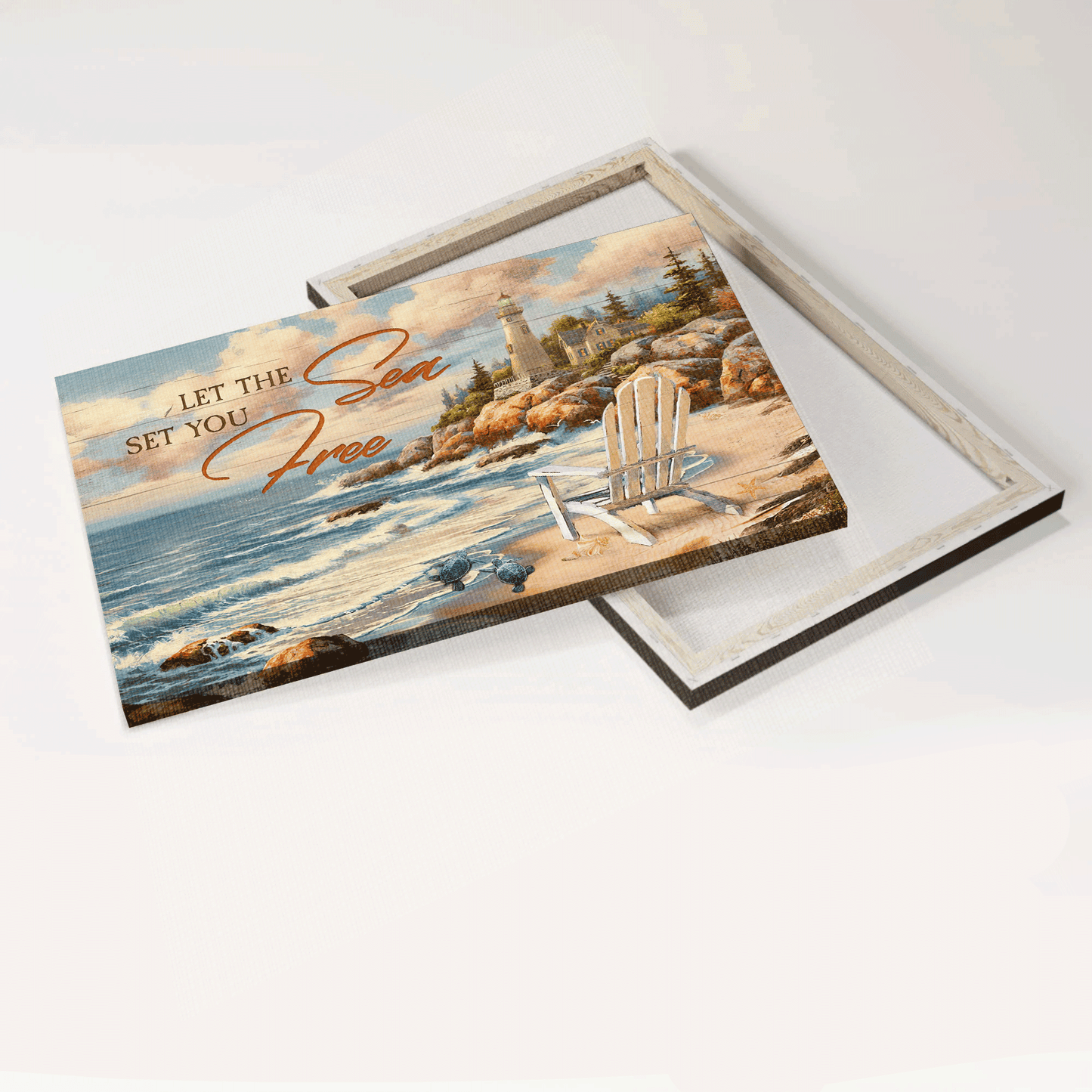 Jesus Landscape Canvas - Peace drawing, Ocean view, Pretty lighthouse Landscape Canvas - Gift For Christian - Let the sea set you free Landscape Canvas