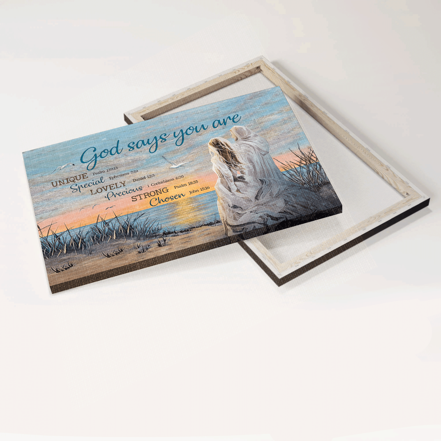Jesus Landscape Canvas - Jesus painting, Beautiful girl walks with Jesus, By the seashore Landscape Canvas - Gift For Christian - God says you are Landscape Canvas
