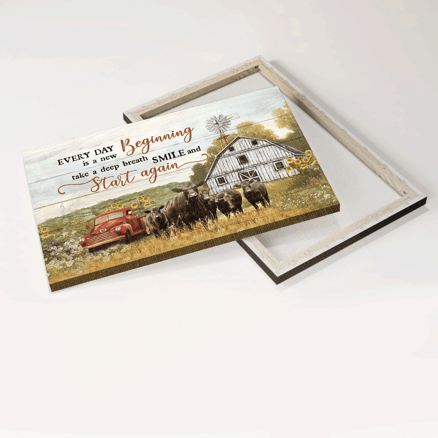 Jesus Landscape Canvas- Aberdeen Angus Canvas, Sunflower Car, Tranquil Farm- Gift For Religious Christian- Every Day Is A New Beginning