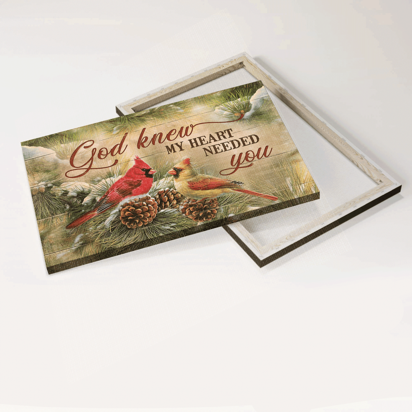 Jesus Landscape Canvas- Amazing Cardinal, Pinecone Landscape Canvas- Gift For Christian- God knew my heart needed you