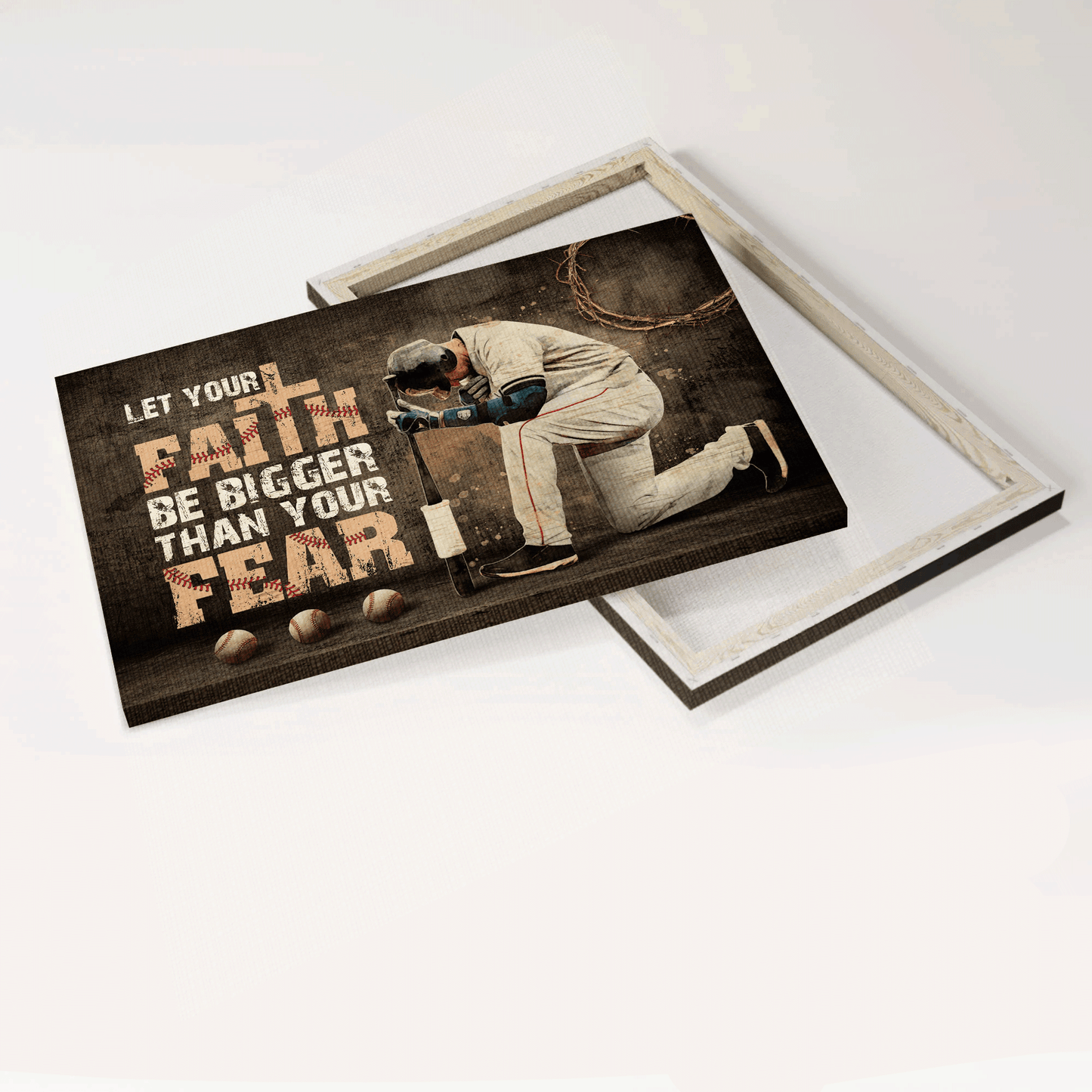Jesus Landscape Canvas- Baseball, Let Your Faith Be Bigger Than Your Fear Landscape Canvas- Gift For Christian