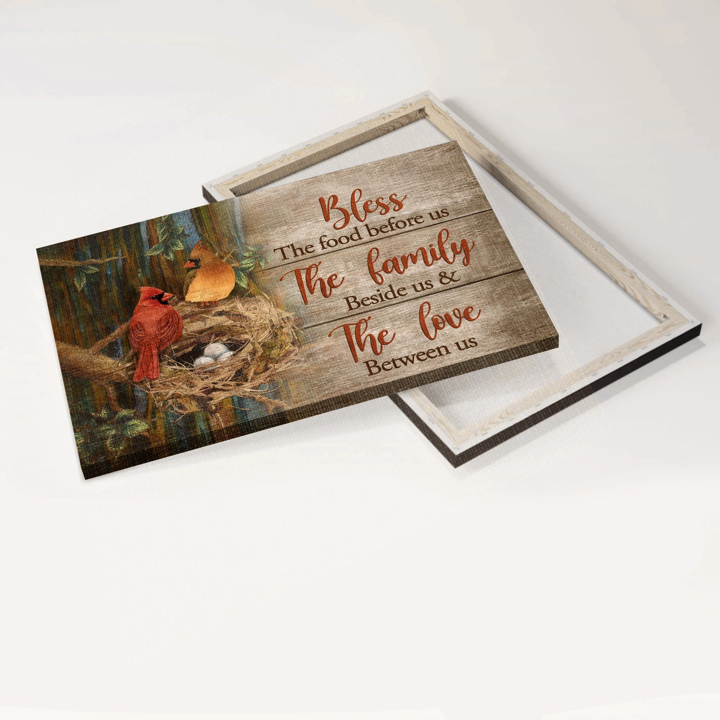 Jesus Landscape Canvas - Cardinal Couple. Bird Nest, In The Forest Landscape Canvas - Gift For Christian - Bless The Food Before Us Landscape Canvas