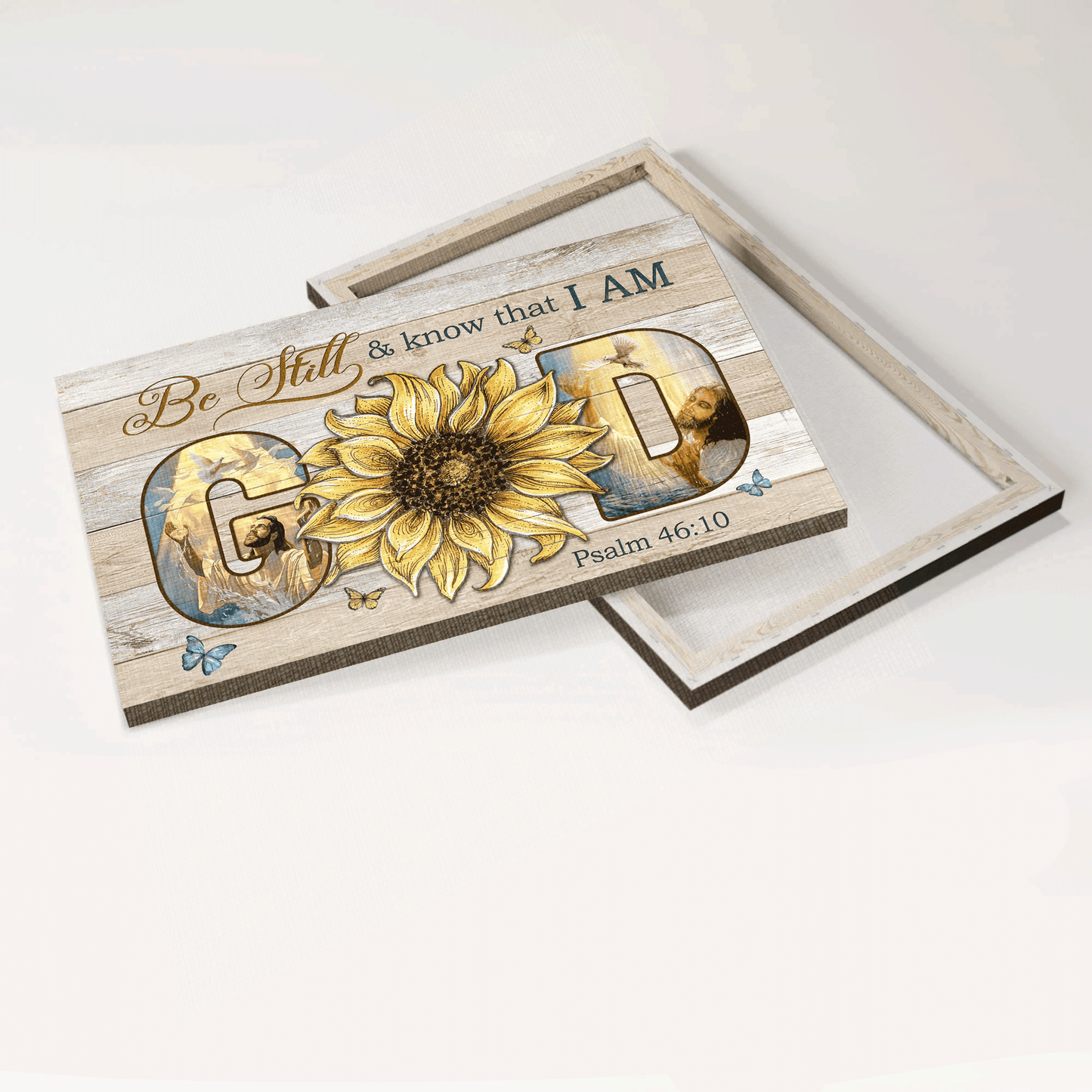Jesus Landscape Canvas - Stunning Sunflower, The Life Of Jesus, Butterfly Canvas - Gift For Christian - Be Still And Know That I Am God Canvas