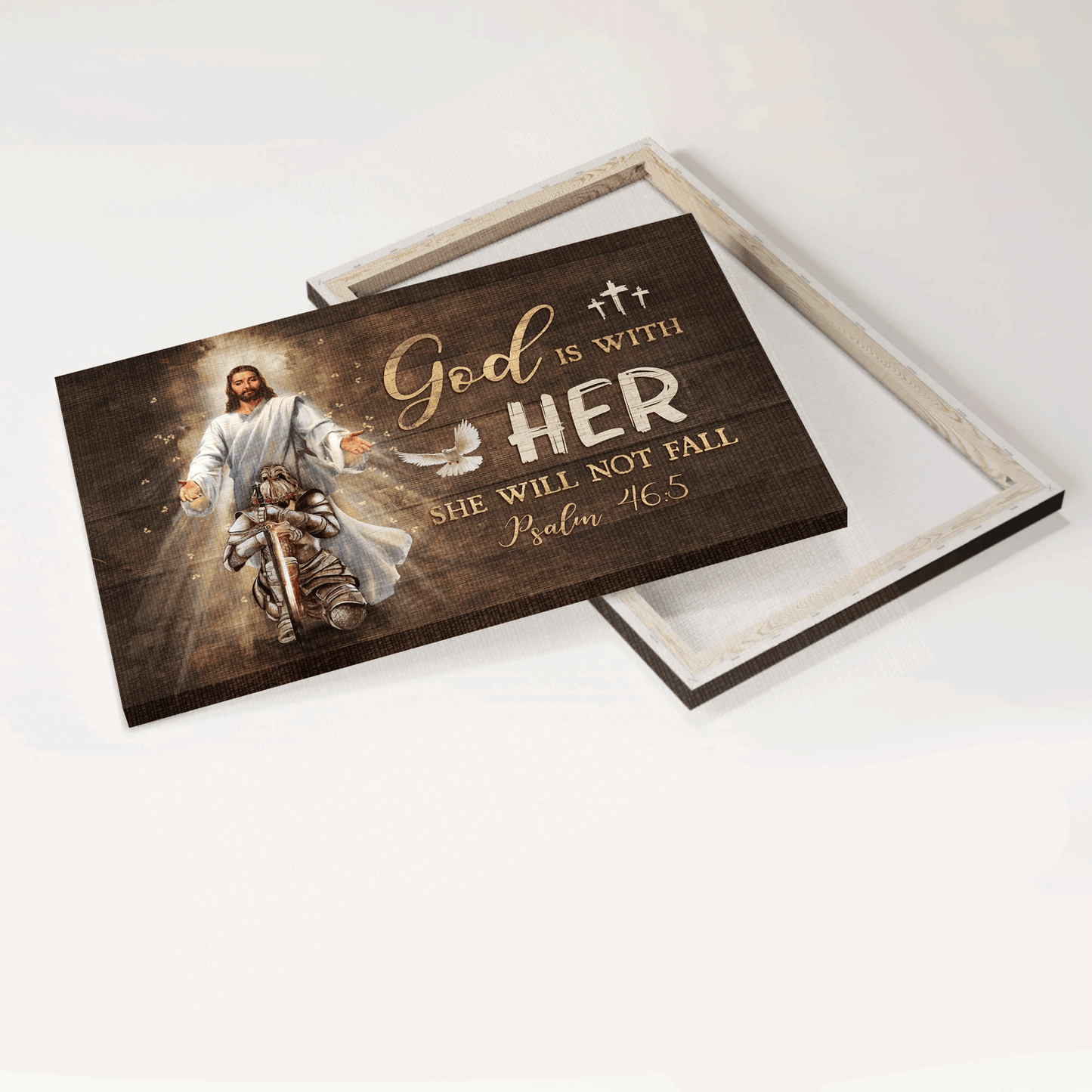 Jesus Landscape Canvas - Walking With Jesus, Warrior Drawing, Dove Canvas - Gift For Christian - God Is With Her Canvas