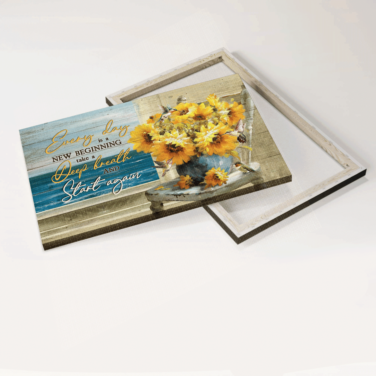 Jesus Landscape Canvas- Blue ocean drawing, Watercolor sunflower canvas- Gift for Christian- Every day is a new beginning - Landscape Canvas Prints, Wall Art