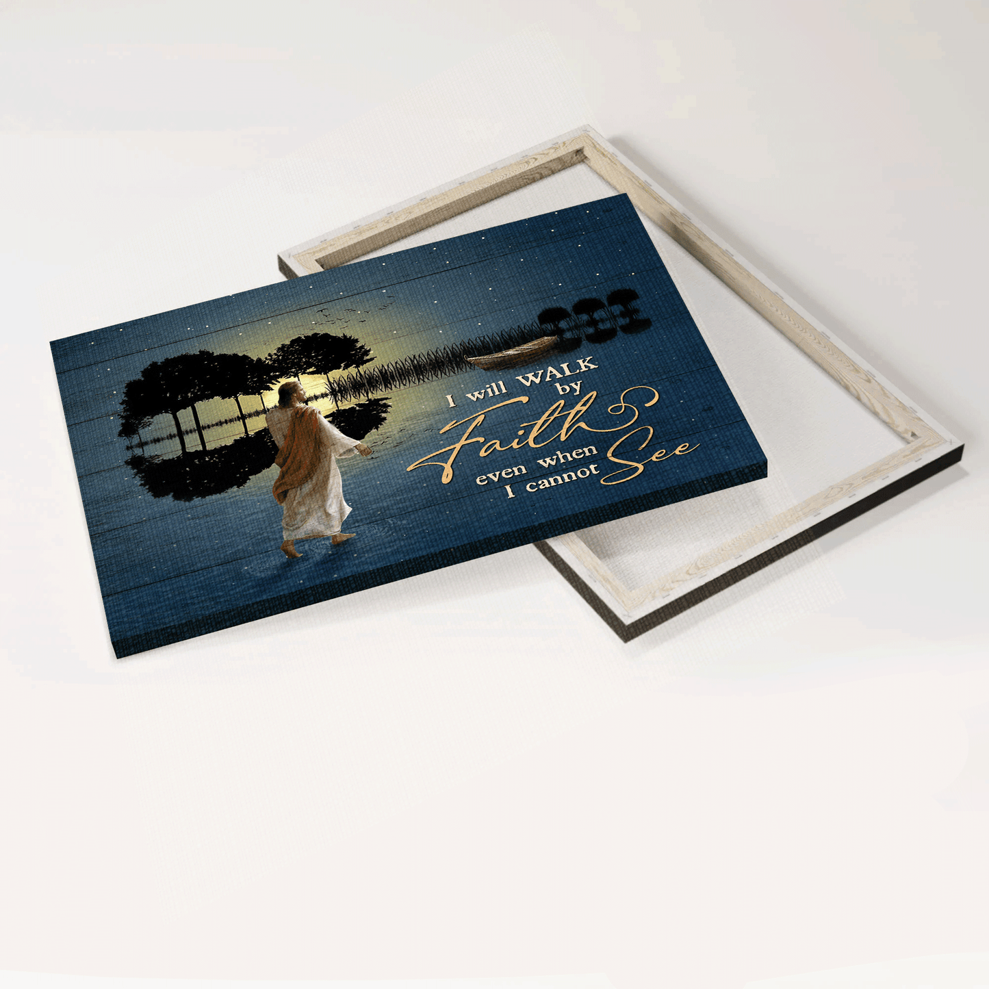 Jesus Landscape Canvas - Beautiful night, Abstract river, Jesus walks on water Landscape Canvas - Gift For Christian - I will walk by faith