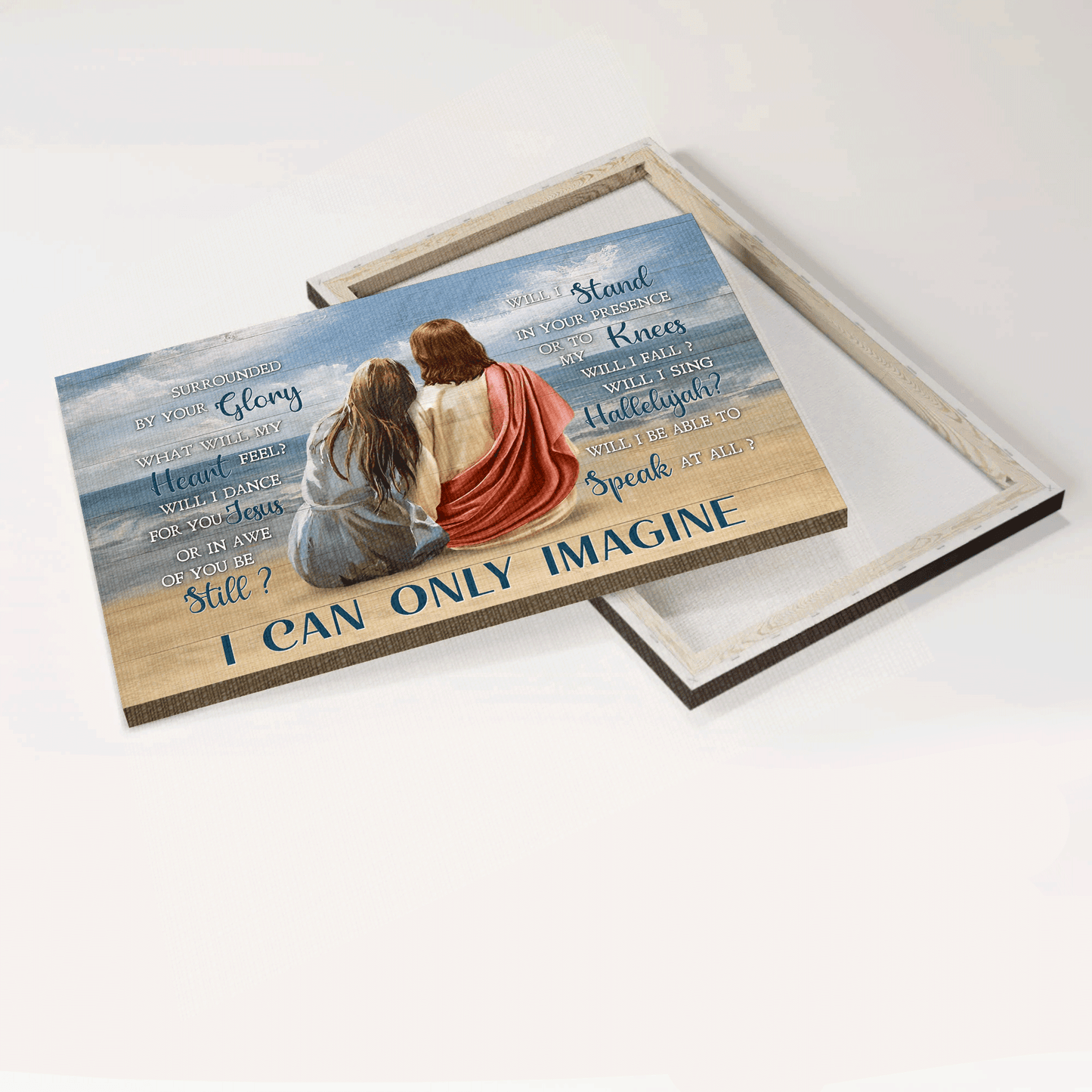 Jesus Landscape Canvas- Blue beach painting, Pretty girl, Ocean view canvas- Gift for Christian- I can only imagine - Landscape Canvas Prints, Christian Wall Art