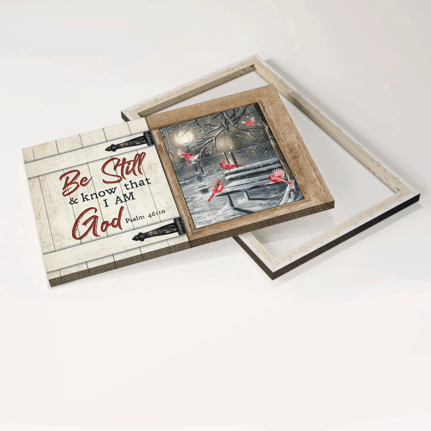 Jesus Landscape Canvas -Beautiful night, Snow drawing, Cardinal Landscape Canvas - Gift For Christian - Be still and know that I am God