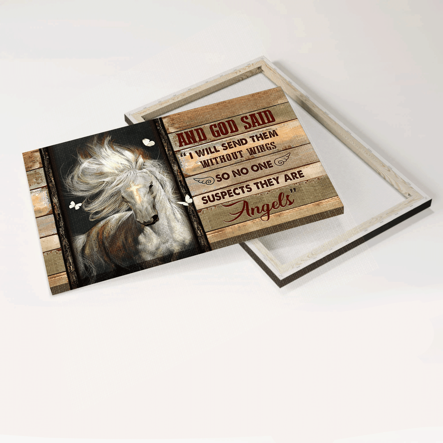 Jesus Landscape Canvas- Beautiful horse, Golden cross, White butterfly canvas- Gift for Christian- I will send them without wings