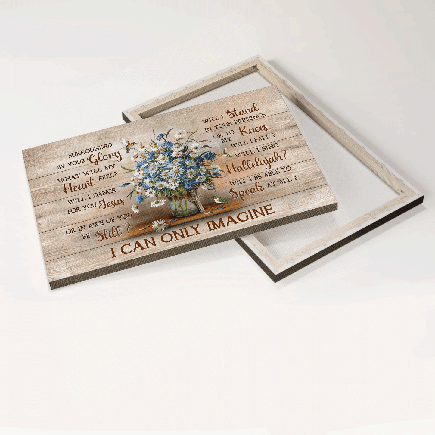 Jesus Landscape Canvas- Baby Daisy Flower, Hummingbird Painting, Cross Landscape Canvas- Gift For Christian- I Can Only Imagine