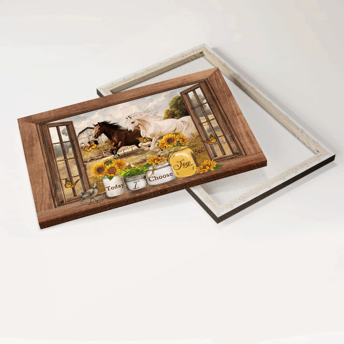 Jesus Landscape Canvas - Horse, Butterfly, Sunflower, Farm Landscape Canvas - Gift For Christian - Today I choose joy Landscape Canvas