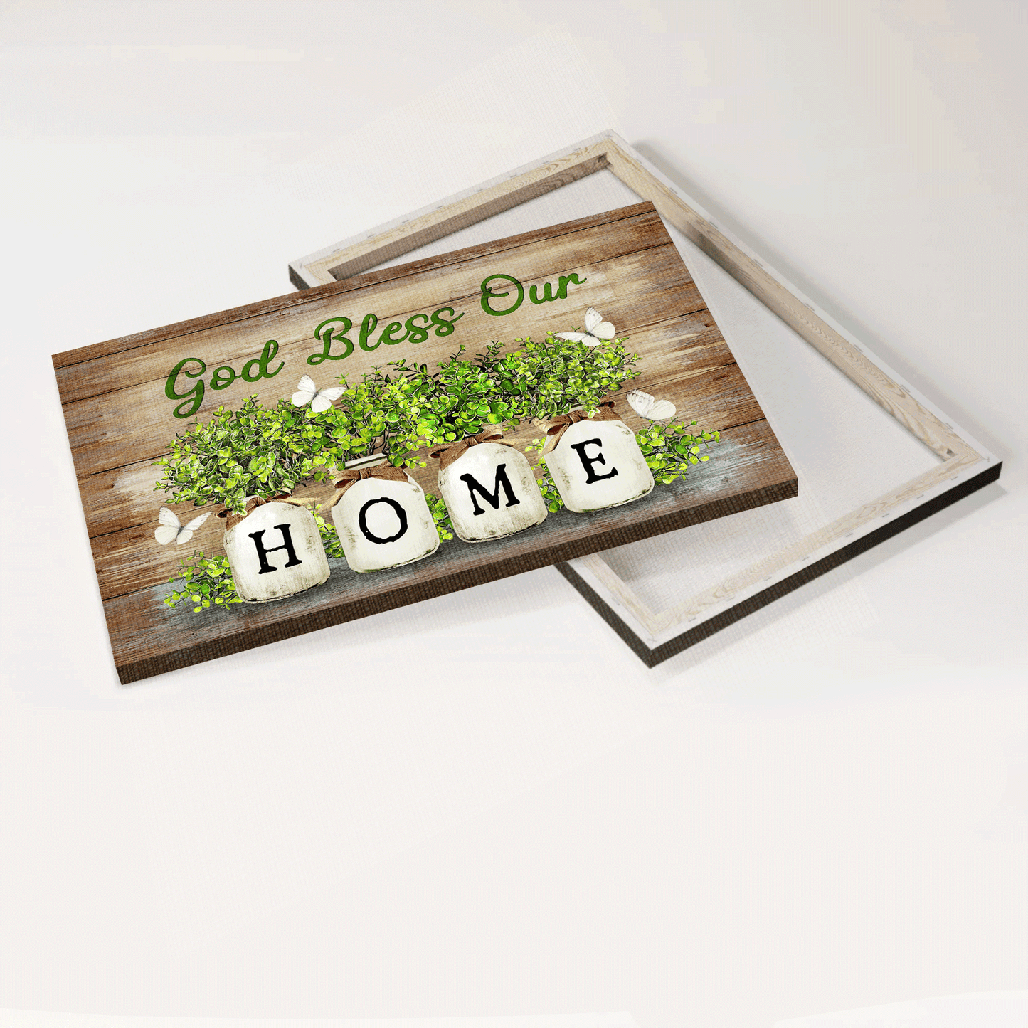 Jesus Landscape Canvas- Baby Rubber Plant Vase, White Butterfly Landscape Canvas- Gift For Christian- God Bless Our Home