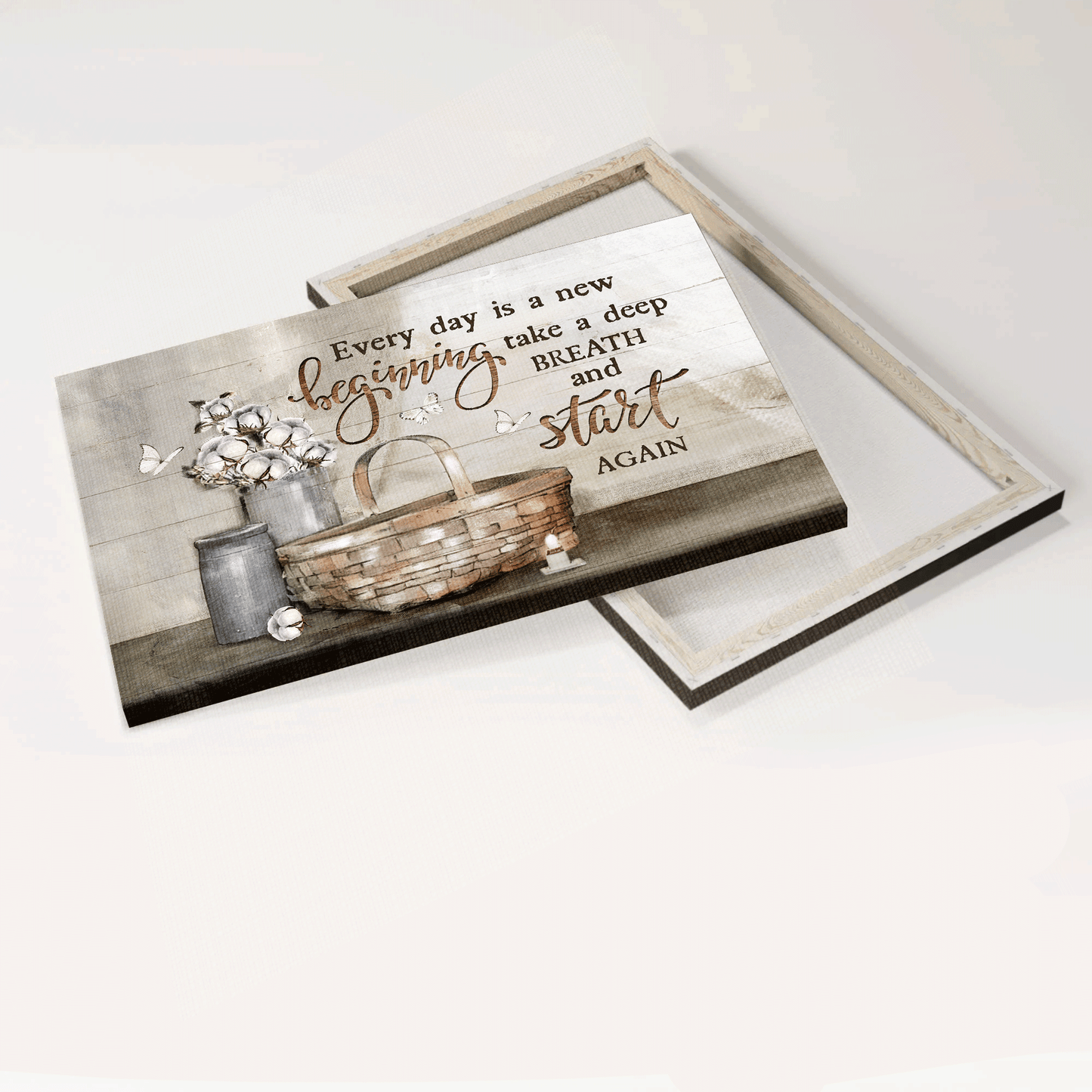 Jesus Landscape Canvas - Little basket, Cotton Flower, Butterfly Landscape Canvas - Gift For Christian - Every day is a new beginning Landscape Canvas