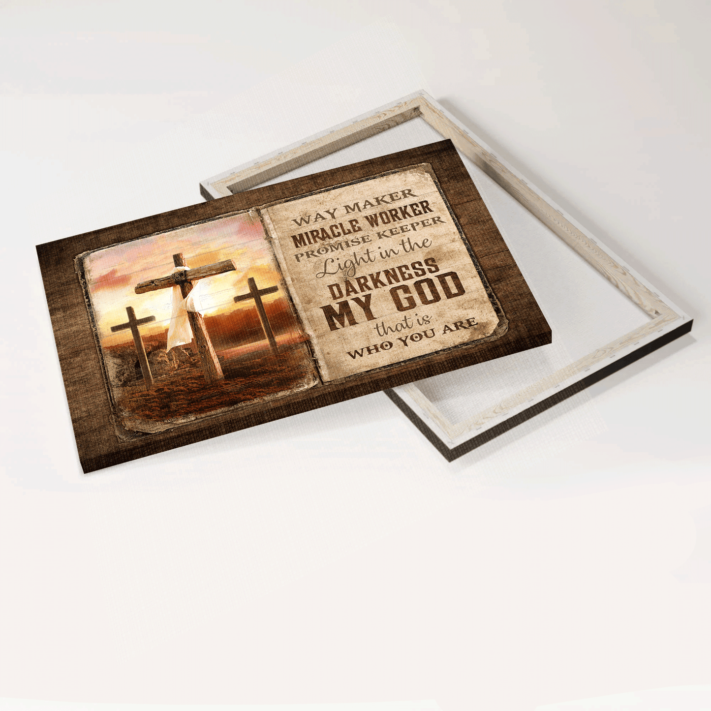 Jesus Landscape Canvas - The Old Rugged Crosses, Sunset Painting Canvas - Gift For Christian - My God Is The Light In The Darkness Canvas