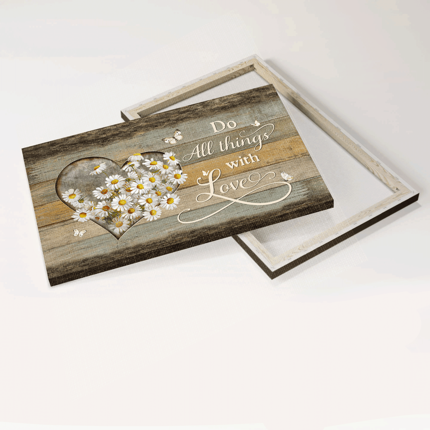 Jesus Landscape Canvas- Daisy flower, Heart frame, Beautiful butterfly canvas- Gift for Christian- Do all things with love