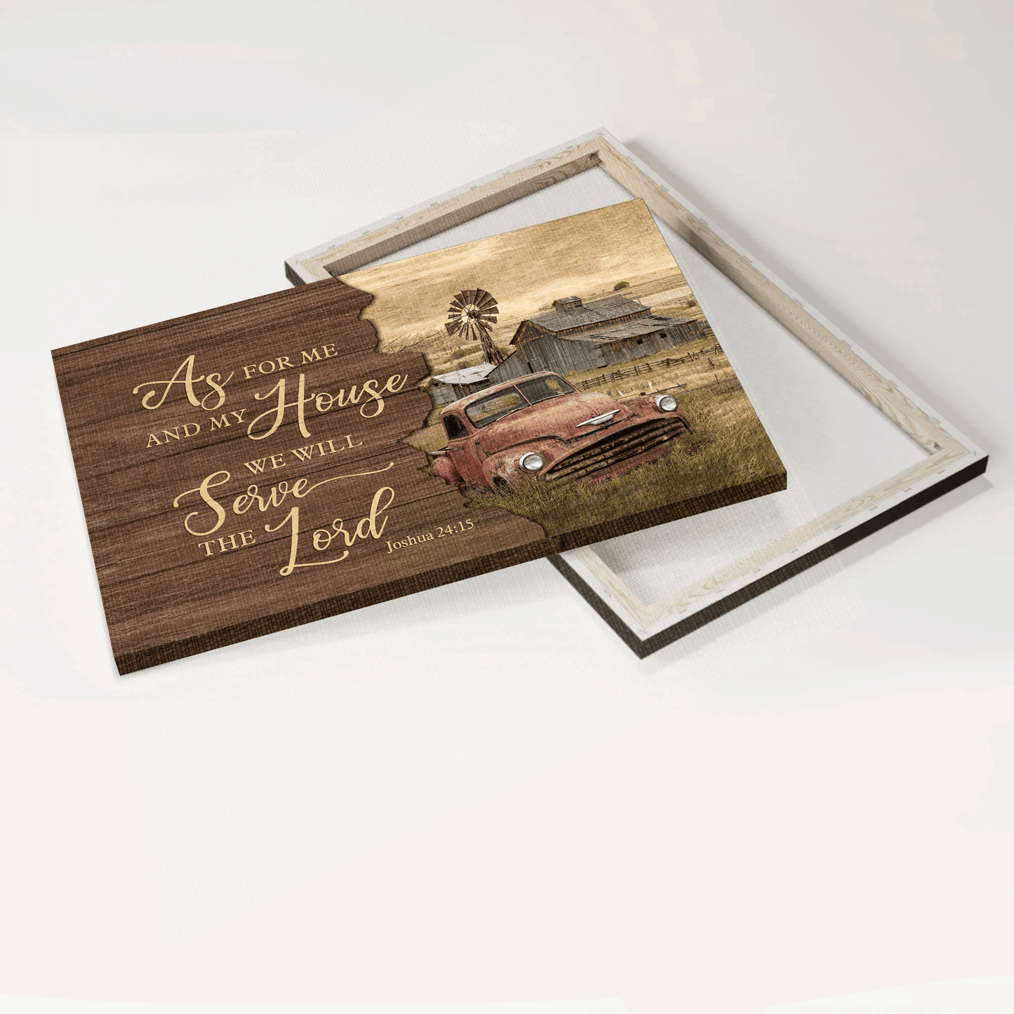 Jesus Landscape Canvas - Old car, Tranquil farm Landscape Canvas - Gift For Christian - As for me and my house we will serve the Lord Landscape Canvas