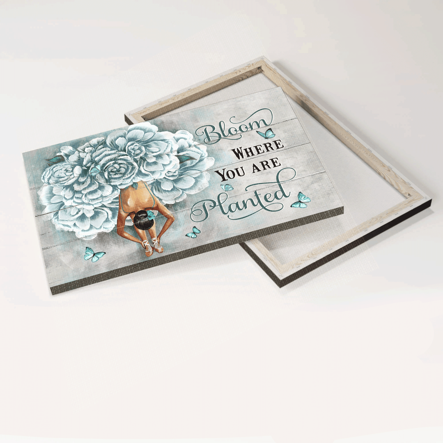 Jesus Landscape Canvas - Blue flower dress, Ballet drawing, Butterfly Landscape Canvas - Gift For Christian - Bloom where you are planted Landscape Canvas
